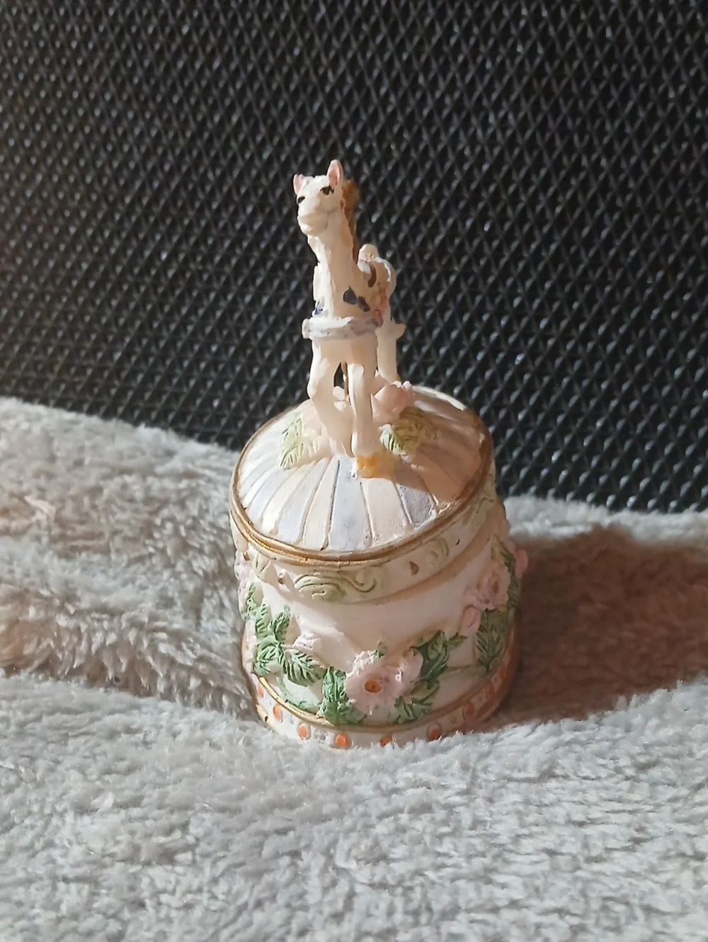 Vintage Porcelain Carousel Horse Trinket Box - Pastel Floral